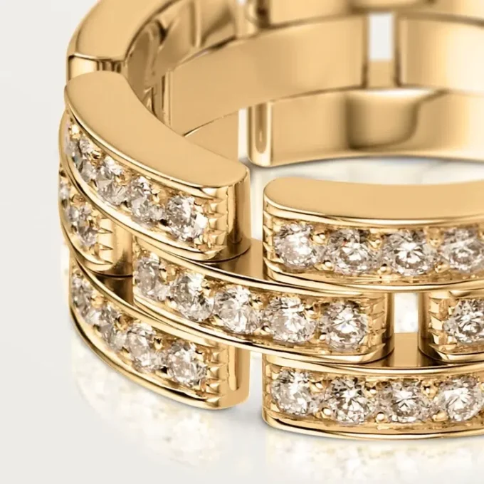 Pierścionek Maillon Panthere, 3 rzędy z półpavé diamentów – żółte złoto, diamenty – Cartier