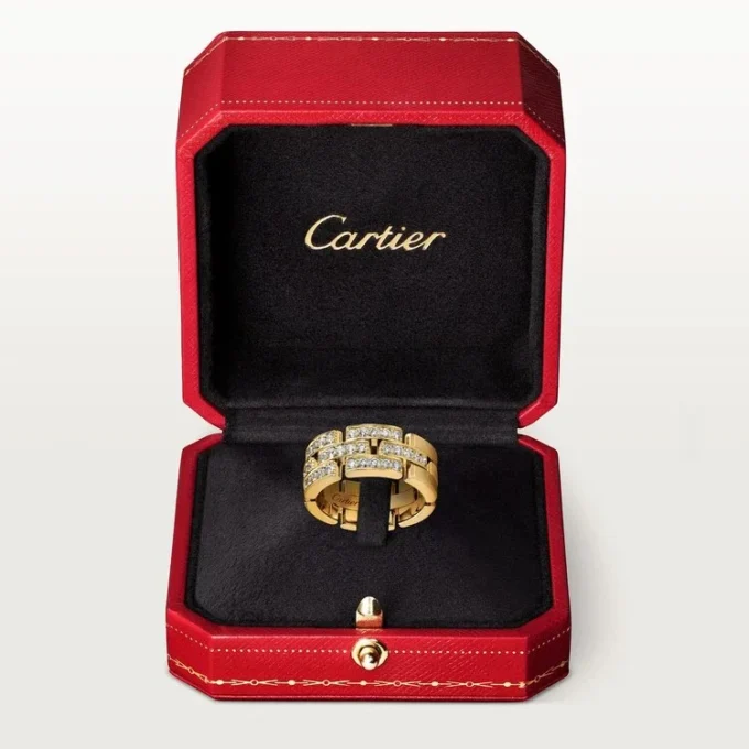 Pierścionek Maillon Panthere, 3 rzędy z półpavé diamentów – żółte złoto, diamenty – Cartier