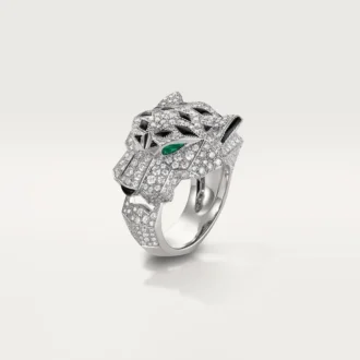 Pierścionek Panthere De Cartier – białe złoto, diamenty, szmaragdy, onyks – Cartier