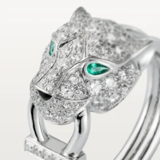 Pierścionek Panthere De Cartier – białe złoto, diamenty, szmaragdy, onyks – Cartier