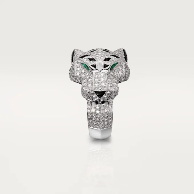 Pierścionek Panthere De Cartier – białe złoto, diamenty, szmaragdy, onyks – Cartier