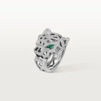 Pierścionek Panthere De Cartier – białe złoto, onyks, szmaragdy, diamenty – Cartier