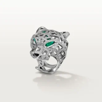 Pierścionek Panthere De Cartier – białe złoto, szmaragdy, onyks, diamenty – Cartier