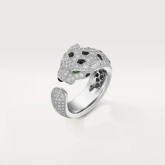 Pierścionek Panthere De Cartier – białe złoto, szmaragdy, onyks, diamenty – Cartier