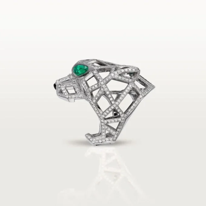 Pierścionek Panthere De Cartier – białe złoto, szmaragdy, onyks, diamenty – Cartier