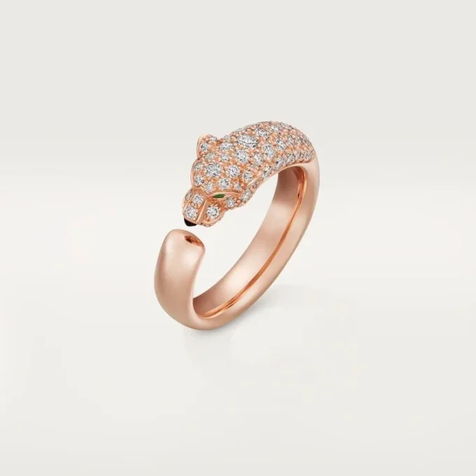 Pierścionek Panthere De Cartier – różowe złoto, onyks, szmaragdy, diamenty – Cartier