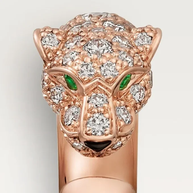Pierścionek Panthere De Cartier – różowe złoto, onyks, szmaragdy, diamenty – Cartier