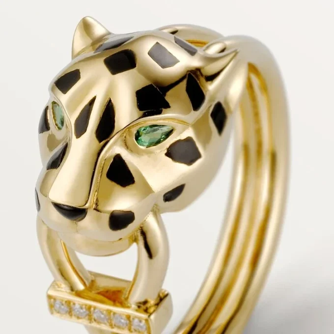 Pierścionek Panthere De Cartier – żółte złoto, lakier, diamenty, granat tsaworyt – Cartier