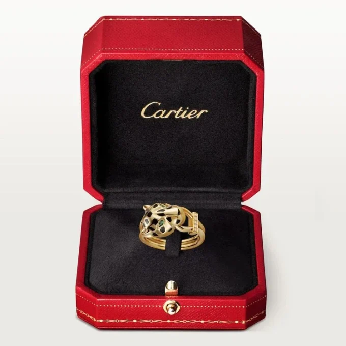 Pierścionek Panthere De Cartier – żółte złoto, lakier, diamenty, granat tsaworyt – Cartier