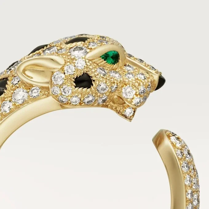 Pierścionek Panthere De Cartier – żółte złoto, szmaragdy, onyks, diamenty – Cartier
