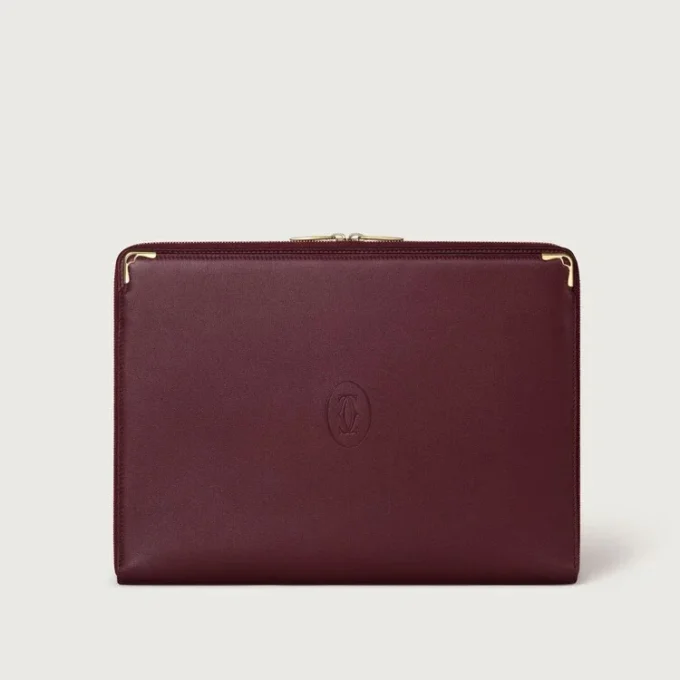 Teczka, Must De Cartier – bordowa skóra cielęca, złote wykończenie – Cartier